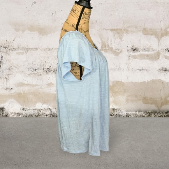 NWT LC Lauren Conrad Periwinkle Blue Smocked Flutter Sleeved Top Size 0X - Picture 6 of 11